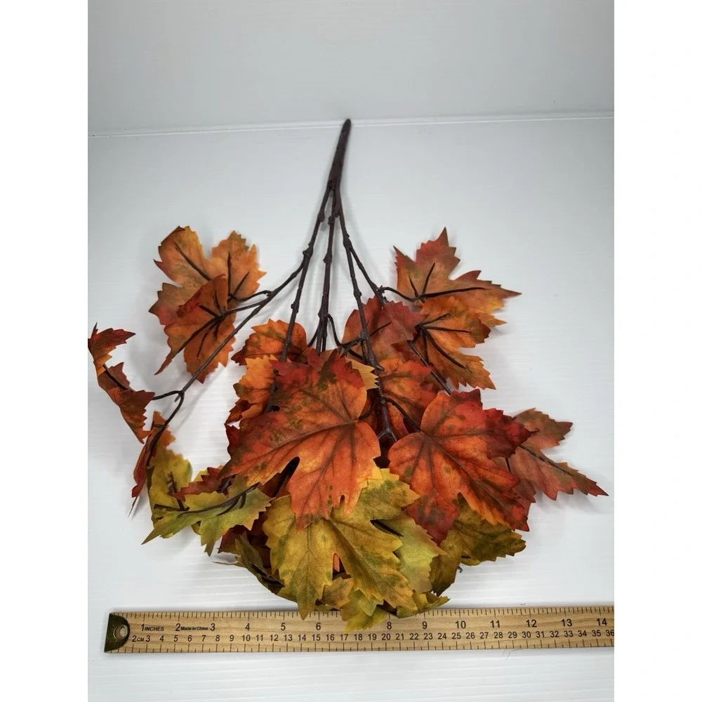 Lot Of 6 Faux Fall Foliage Bushes Maple Round Leaves Orange Red Yellow Autumn